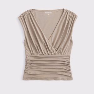 Abercrombie and Fitch Ruched V-Neck, medium, taupe